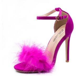 JOEupin Women's Fluffy Marabou Feather High Heels Strappy Heeled Sandals with Fur