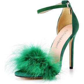 صندل نسائي من JOEupin منفوش Marabou Feather بكعب عالٍ وكعب عالي مع فرو
