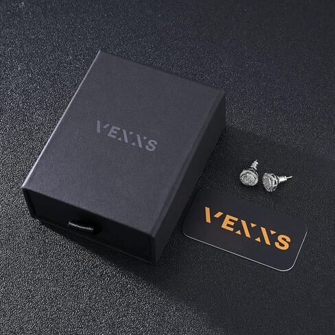 VEXXS S925 أقراط الماس للرجال، 14 قيراط مطلية بالذهب الحقيقي مثلج من الأقراط الصغيرة تمهيد 5A تشيكوسلوفاكيا أحجار الرجال ترصيع، 925 أقراط الفضة الاسترليني، أقراط مضادة للحساسية للرجال النساء الهيب البوب ​​أقراط ملابس الشارع in Kuwait