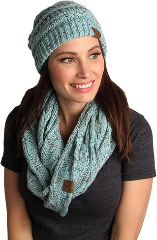 Funky Junque Womens Infinity Scarf and Slouchy Knit Beanie Matching Winter Set in Kuwait