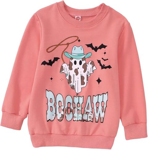 سويت شيرت Ritatte Kids Halloween للفتيات والأولاد لطيف Boohaw Western Ghost بلوفر علوي بأكمام طويلة وفتحة رقبة دائرية وقمصان خريفية in Kuwait