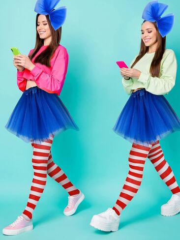 مجموعة إكسسوارات أزياء نسائية مكونة من 6 قطع تتضمن 2 لباس ضيق مخطط للسيدات و2 تنورة توتو من التول و2 عصابة رأس بفيونكة زرقاء in Saudi Arabia