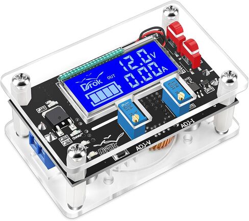 DROK DC Buck Converter منظم جهد قابل للتعديل 12V 6V-32V إلى 1.5-32V 5A، محول تنحى لشاشة LCD مع منفذ USB وحقيبة واقية in Kuwait
