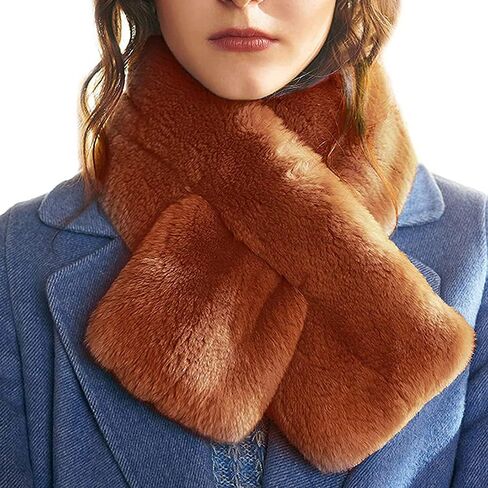 Halemet Scarf for Women Winter Fall Furry Faux Fur Loophole Scarf Soft Cozy Fluffy Neck Warmer Wrap Cold Weather Gift 2023 in Kuwait