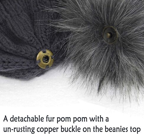Womens Scarf Beanie Hat with Faux Fur Ball Set Thick Winter Cable Knitted Circle Loop Infinity Scarfs for Women in Kuwait