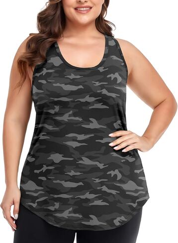 COOTRY Plus Size Workout Tops for Women Racerback Tank Tops Athletic Gym Yoga Clothes Loose fit in Kuwait