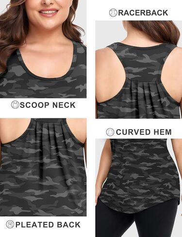 COOTRY Plus Size Workout Tops for Women Racerback Tank Tops Athletic Gym Yoga Clothes Loose fit in Kuwait