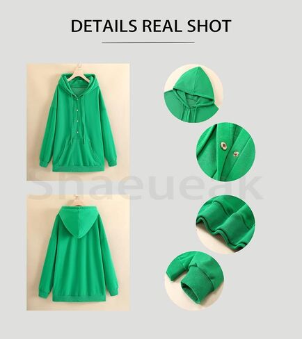 Shaeueak Women's Button Hoodie Casual Long Sleeve Hooded Sweatshirt with Drawstring in Saudi Arabia