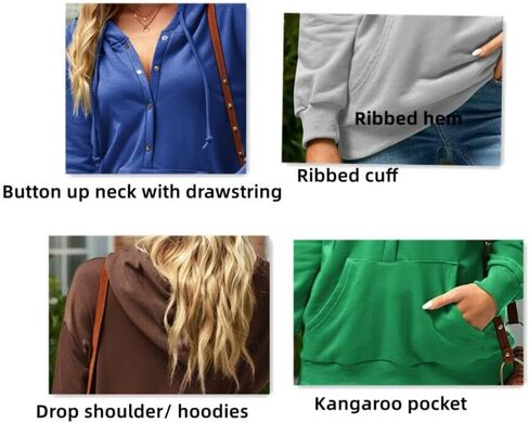 Shaeueak Women's Button Hoodie Casual Long Sleeve Hooded Sweatshirt with Drawstring in Saudi Arabia