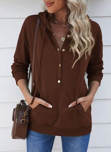 Shaeueak Women's Button Hoodie Casual Long Sleeve Hooded Sweatshirt with Drawstring in Saudi Arabia