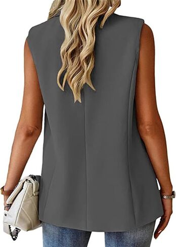 Women's Sleeveless Blazer Vest Open Front Lapel Office Casual Jacket Fashion Solid Color with Pockets One Button 2023 in Saudi Arabia