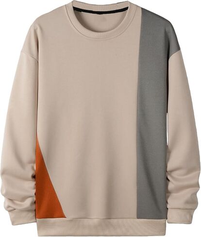 OYOANGLE Men's Sweatshirt Casual Colorblock Print Long Sleeve Drop Shoulder Crewneck Pullover Tops in Saudi Arabia