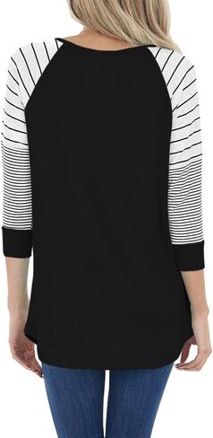 ReachMe Womens Striped 3/4 Sleeve Tops Casual Raglan Sleeve Shirts Round Neck Long Sleeve T Shirts Tee in Saudi Arabia