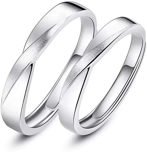 MIKAMU overlapping Couple Rings 925 Sterling Silver Adjustable Open Rings Engagement Pair Rings Rings for Men Rings for Women Wedding Promise Engagement Anniversary Ring in Kuwait