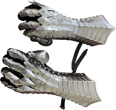 AnNafi Fantasy Gauntlets SCA Armor Gauntlets Iron | Silver Handmade Middle eval - قفازات واقية يدوية الصنع - قفاز محارب معدني in Saudi Arabia
