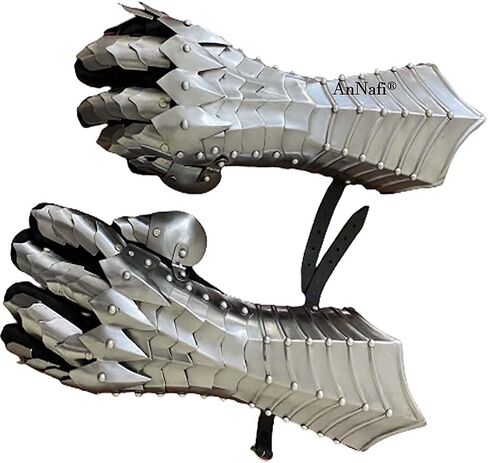 AnNafi Fantasy Gauntlets SCA Armor Gauntlets Iron | Silver Handmade Middle eval - قفازات واقية يدوية الصنع - قفاز محارب معدني in Saudi Arabia