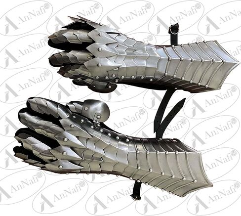 AnNafi Fantasy Gauntlets SCA Armor Gauntlets Iron | Silver Handmade Middle eval - قفازات واقية يدوية الصنع - قفاز محارب معدني in Saudi Arabia