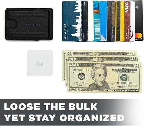 محفظة KeySmart رفيعة - محفظة صغيرة الحجم من جلد TecTuff - حامل بطاقات ائتمان بفتحات سهلة الانزلاق للرجال - محفظة جيب أمامية صغيرة وخفيفة الوزن RFID تحجب هدايا عيد الميلاد للرجال والزوج والأب in Kuwait