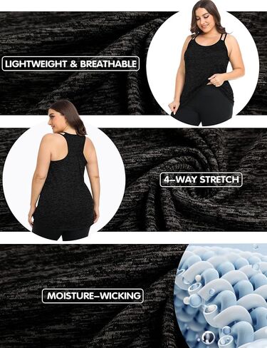 FOREYOND Plus Size Workout Tank Tops Loose fit Racerback Sleeveless Shirts Gym Running Yoga Clothes for Women in Kuwait