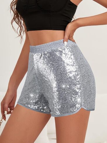 شورت نسائي عالي الخصر مزين بالترتر وأداء لامع للنادي in Kuwait