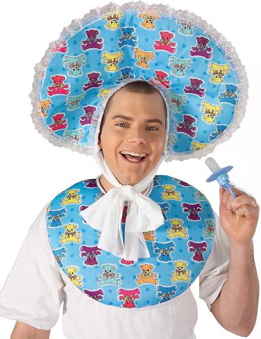 Forum Novelties Big Baby Deluxe Costume Accessory Bib and Bonnet Set, One Size in Saudi Arabia