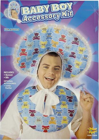 Forum Novelties Big Baby Deluxe Costume Accessory Bib and Bonnet Set, One Size in Saudi Arabia