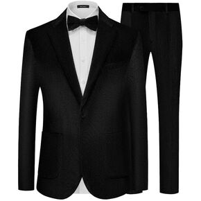 MAGE MALE Men's Velvet 2 Piece Suit Slim Fit Tuxedo One Button Dinner Jacket Wedding Prom Blazer Pants Suit Set