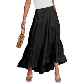 ANRABESS Women Summer Maxi Skirt Elastic High Waist Flowy Boho Casual Tiered Aline Long Skirts