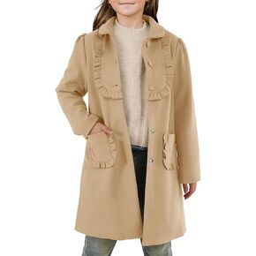 Haloumoning Girls Ruffle Dress Coats Winter Lapel Single Breasted Jackets Outerwear with Pockets 5-14 Years