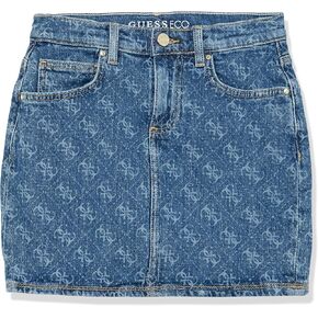 GUESS Girls' Eco Stretch Denim All Over Logo Print Skirt in Saudi Arabia