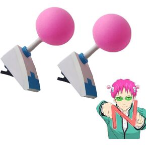 Saiki Kusuo Clip, 3 Piece Set Synthetic Fiber, Anime Saiki K Cosplay Hairclip, Purple Pink Hair Props, for Party, Daily Life, Game Cosplay, etc
