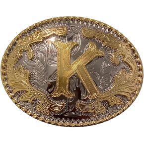 مشبك حزام غربي بحرف حرف K كاوبوي روديو بلون ذهبي للرجال والنساء، لون ذهبي، مقاس M, ذهبي in Kuwait