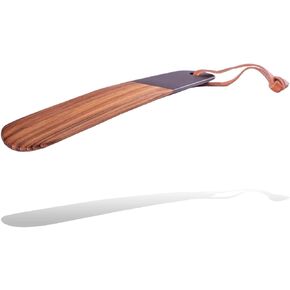 VALENTINO GAREMI Shoehorn – 9.5 Inches Long Genuine Teak Wood & Rubber Black End – Elegant Classic Design & Handcrafted – All Ages Gift Idea – Made in India in Saudi Arabia