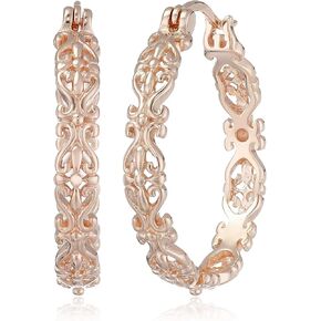 Amazon Collection Gold Plated Sterling Silver Filigree Round Hoop Earrings