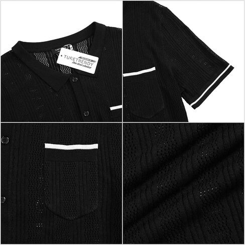 TURETRENDY Men's See Through Short Sleeve Knit Shirt Lapel Collar Stretch Lightweight Polo Shirts in Saudi Arabia