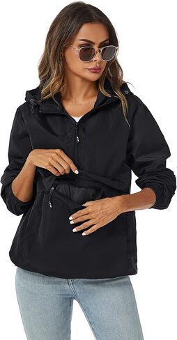 Avoogue Womens Rain Jacket with Hood,Pullover,Packable,Lightweight,Windbreaker,Waterproof,Breathable. in Kuwait
