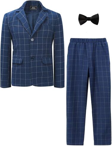 A&J DESIGN Boys' 2-Piece Suits Set Thick Jacket Pants Bow Tie Kids Plaid Formal Outfits in Kuwait