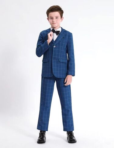 A&J DESIGN Boys' 2-Piece Suits Set Thick Jacket Pants Bow Tie Kids Plaid Formal Outfits in Kuwait