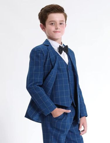 A&J DESIGN Boys' 2-Piece Suits Set Thick Jacket Pants Bow Tie Kids Plaid Formal Outfits in Kuwait