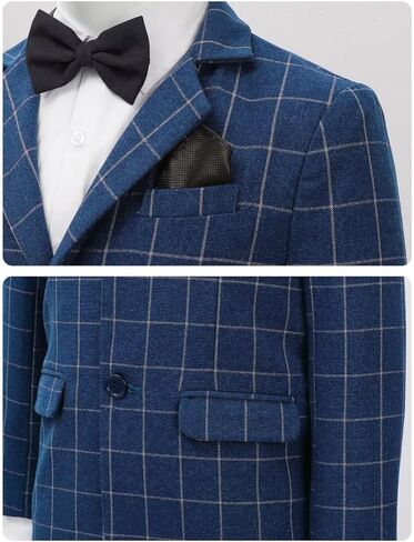 A&J DESIGN Boys' 2-Piece Suits Set Thick Jacket Pants Bow Tie Kids Plaid Formal Outfits in Kuwait