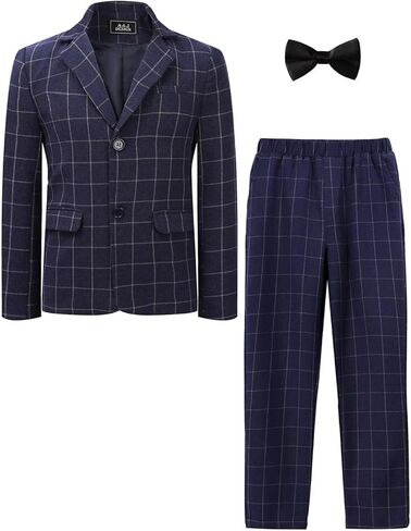 A&J DESIGN Boys' 2-Piece Suits Set Thick Jacket Pants Bow Tie Kids Plaid Formal Outfits in Kuwait