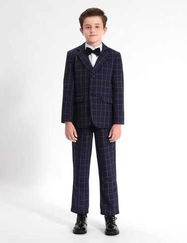 A&J DESIGN Boys' 2-Piece Suits Set Thick Jacket Pants Bow Tie Kids Plaid Formal Outfits in Kuwait
