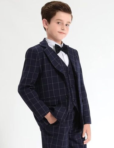 A&J DESIGN Boys' 2-Piece Suits Set Thick Jacket Pants Bow Tie Kids Plaid Formal Outfits in Kuwait