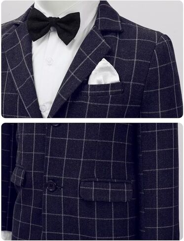 A&J DESIGN Boys' 2-Piece Suits Set Thick Jacket Pants Bow Tie Kids Plaid Formal Outfits in Kuwait