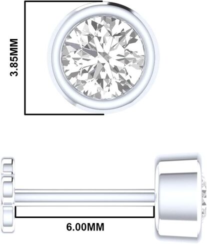 دبوس أنف من حجر واحد من الألماس الطبيعي من الذهب الأبيض عيار 14 قيراط، مجموعة إطار لولبي مقاس 6 مم in Kuwait
