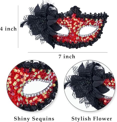 BCARICH Masquerade Mask Set for Couple, Women Mask with Sequins and Flower, Men Venetian Mask for Mardi Gras, Halloween in Kuwait