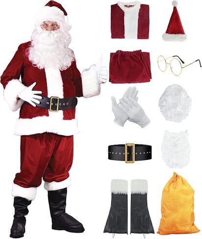 Ruimeier Santa Clacus Costume for Men Adults 10pcs Deluxe Santa Suit for Christmas in Saudi Arabia