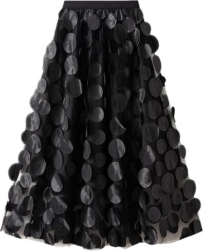 Women Tulle Midi Skirt High Elastic Waist 3D Polka Dot Mesh Skirt A-Line Layered Bubble Skirt Graduation Dress in Saudi Arabia