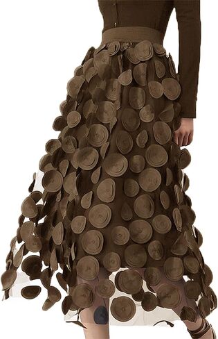 Women Tulle Midi Skirt High Elastic Waist 3D Polka Dot Mesh Skirt A-Line Layered Bubble Skirt Graduation Dress in Saudi Arabia