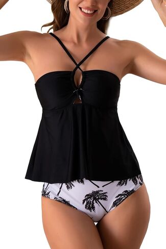 Eomenie Two Piece Tankini Swimsuits for Women Cutout Bathing Suits Two Piece with Bottom and Pocket in Kuwait